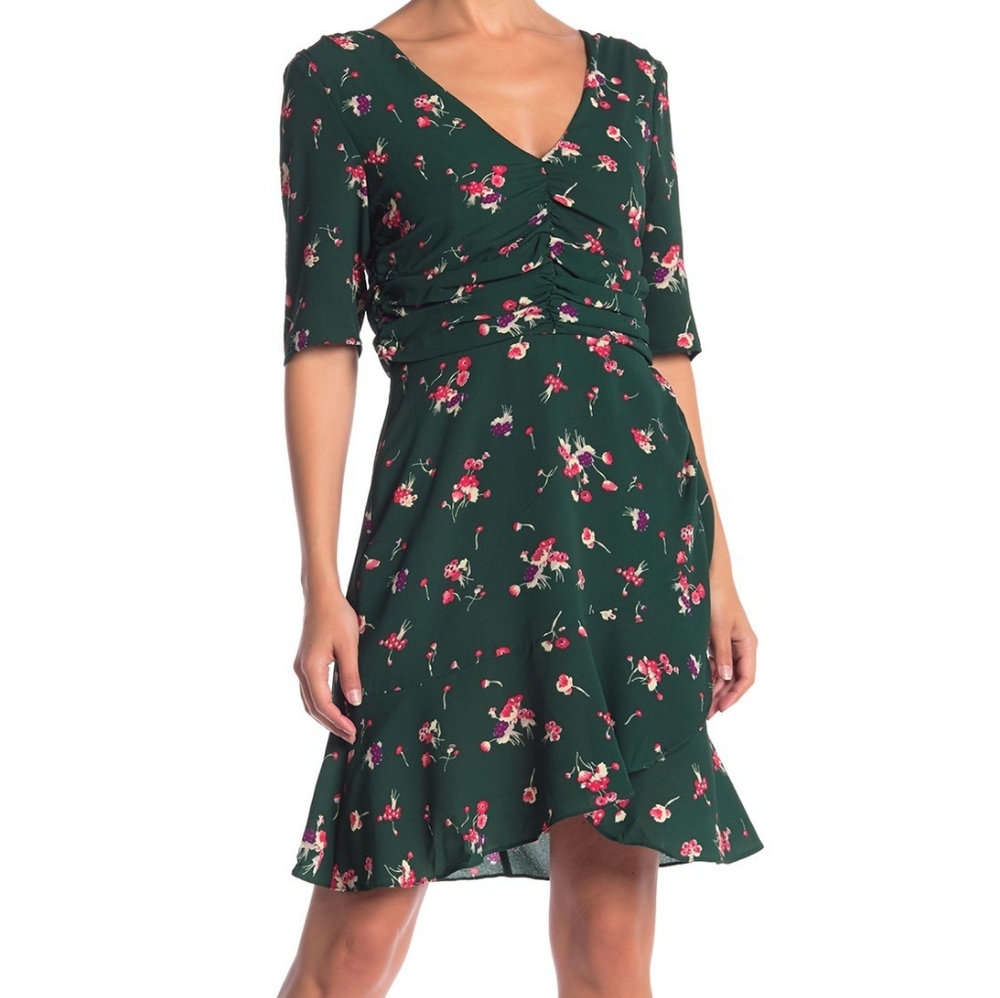 Wayf Gabby green floral short sleeve dress